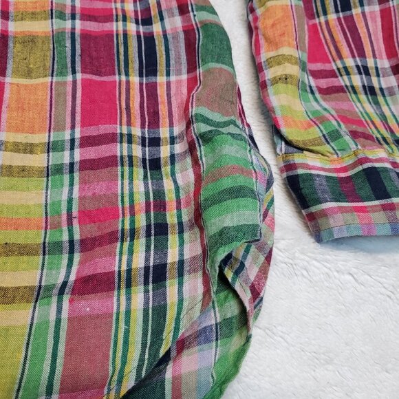 Lauren Ralph Lauren Multicolor Plaid Linen Button‎ Up Casual Plus Size Blouse 2x - Picture 4 of 11